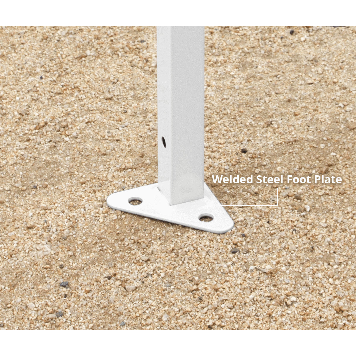 Welded steel foot plate on a concrete surface