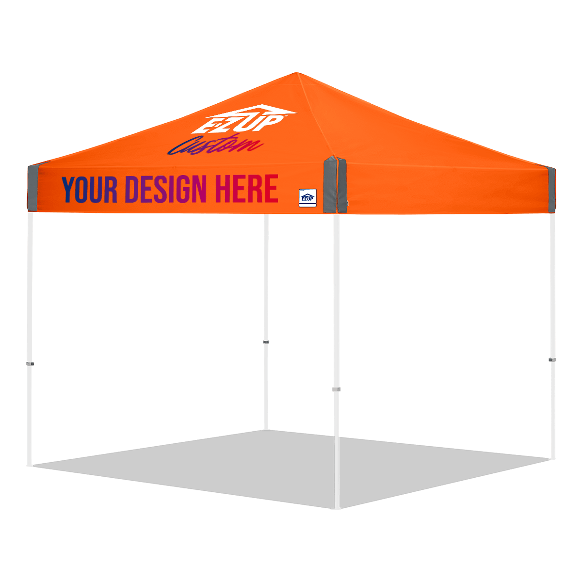Orange custom canopy tent with customizable text on a white background