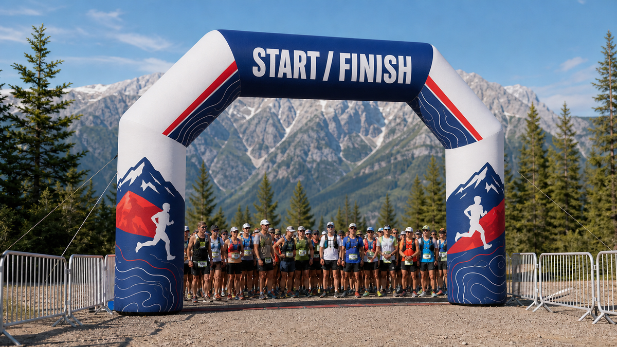 Custom inflatable START / FINISH arch at a mountain running race